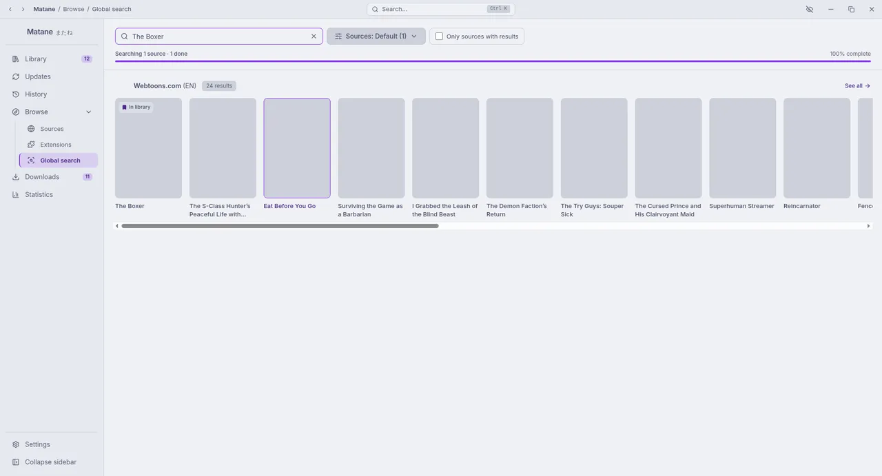 Global search with results grouped by source
