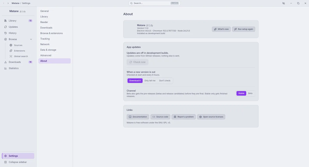 Settings, About