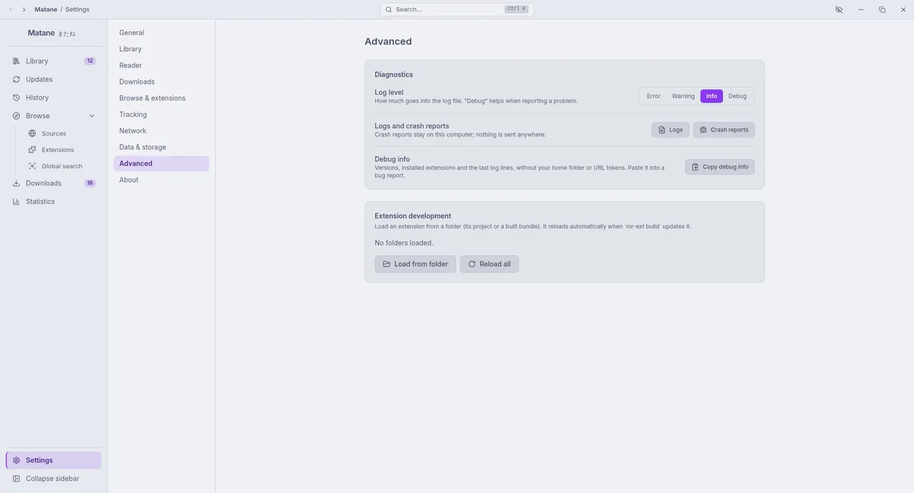 Settings, Advanced