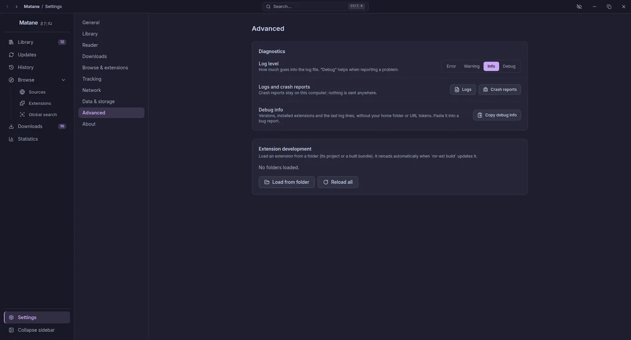 Settings, Advanced