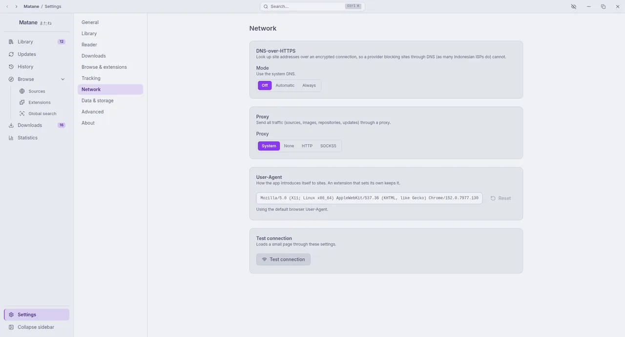 Settings, Network