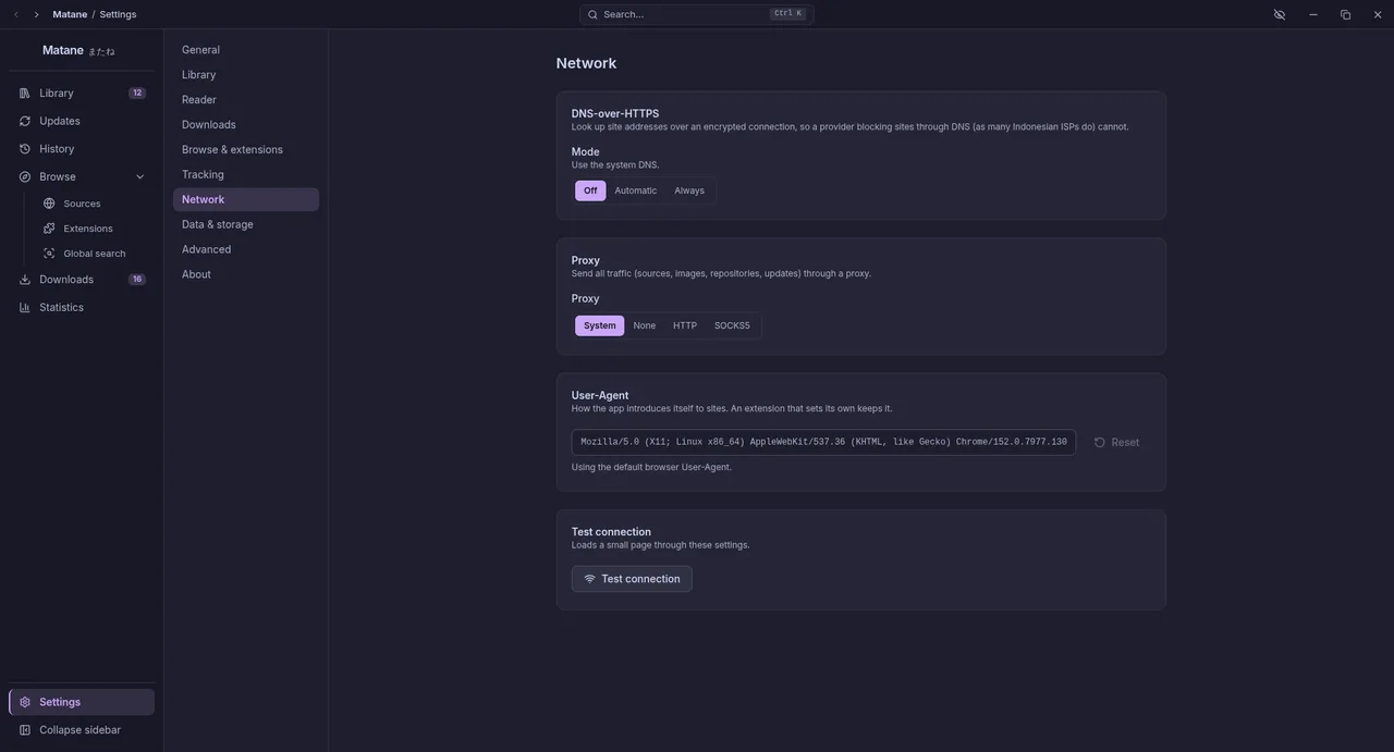 Settings, Network