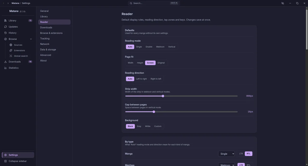Settings, Reader